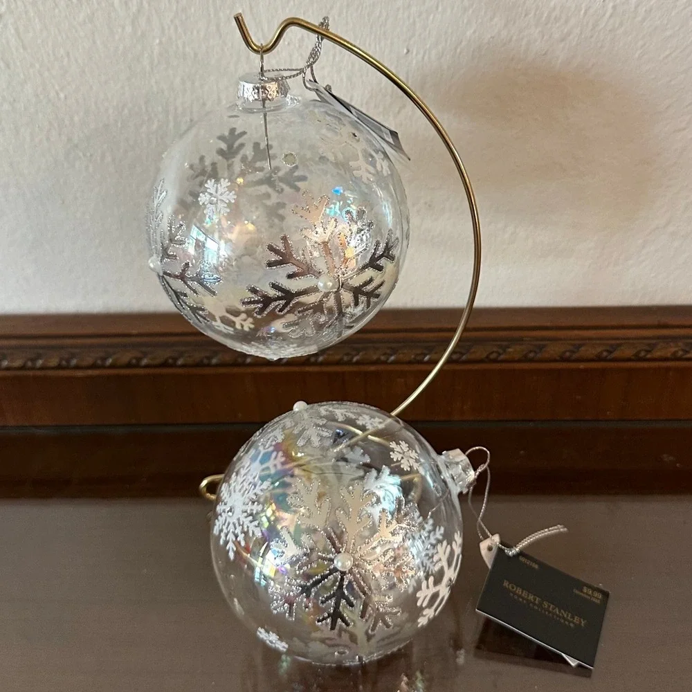 Robert Stanley Home Collection Iridescent Glass Snowflake Ornaments Set of 2